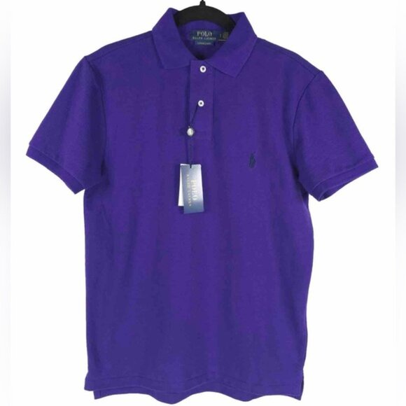 NWT POLO RALPH LAUREN CUSTOM SLIM FIT Dark Purple‎ Mesh Polo Shirt Size S - Picture 1 of 9